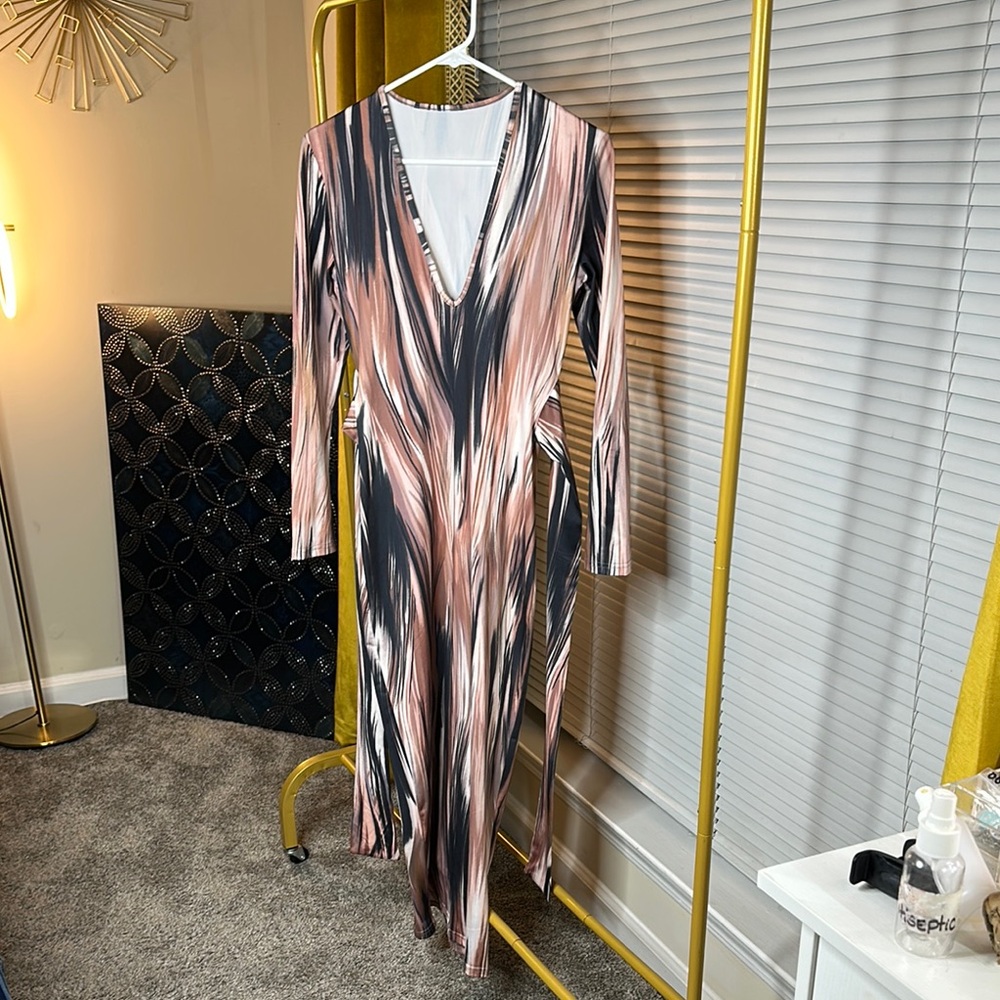 Elegant Multicolor V-Neck Maxi Dress